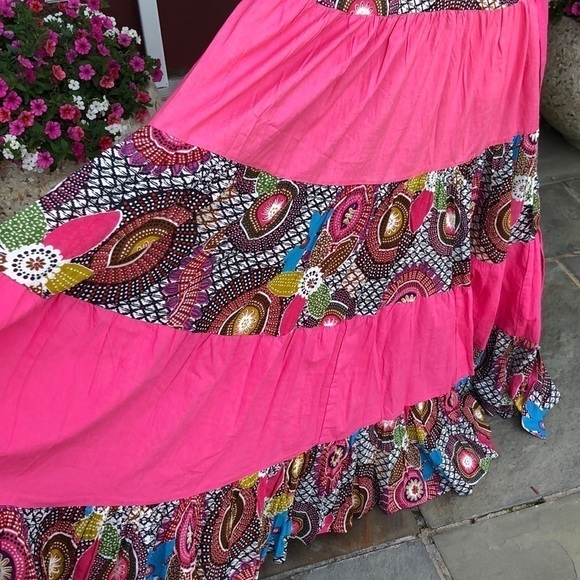 Bohemian Maxi Dress pink floral Large - Picture 5 of 6